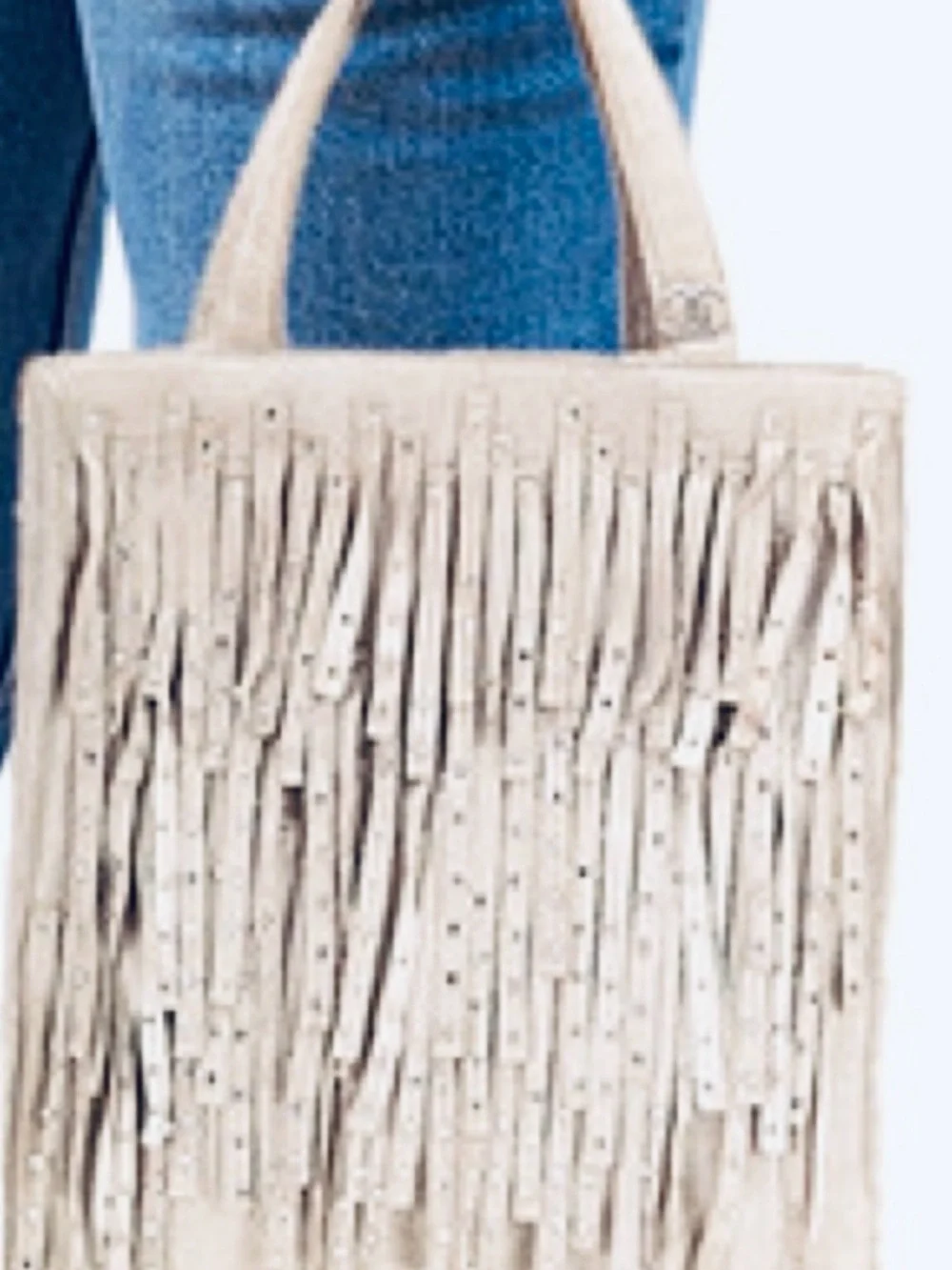 Chanel suede Fringed Stud Tote Bag Handbag Beige
